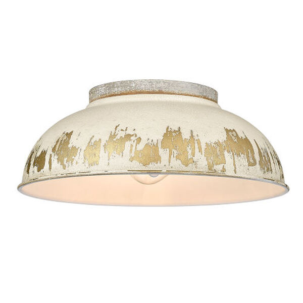 Kinsley Aged Galvanized Steel Two-Light Flush Mount with Antique Ivory Shade, image 2